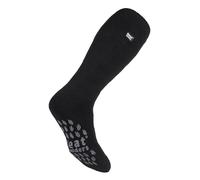 HEAT HOLDERS Mens Knee High Slipper Socks for Winter Fleece Lined Non Slip Long Socks with Anti Slip Grippers (UK, Alpha, One Size, Regular, Regular, Black/Grey)