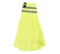 HEAT HOLDERS Mens Knitted Fingerless Reflective Gloves for Winter Thermal Hi Viz Work Gloves (One Size, Yellow)