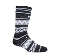 Heat Holders Mens Nordic Patterned Non Slip Thermal Slipper Socks with Grippers - Black Nylon - Size 6-11