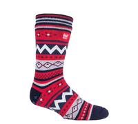 Heat Holders Mens Nordic Patterned Non Slip Thermal Slipper Socks with Grippers - Blue Nylon - Size 6-11
