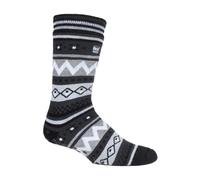 Heat Holders Mens Nordic Patterned Non Slip Thermal Slipper Socks with Grips - 6-11 UK - Black / Charcoal