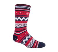 Heat Holders Mens Nordic Patterned Non Slip Thermal Slipper Socks with Grips - 6-11 UK - Navy & Red