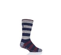 Heat Holders Mens Fleece Lined Non Slip Thick Striped Slipper Socks - Grey Stripe (Oakley) - 6-11 UK