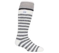 Heat Holders Mens Long Knee High Striped Ski Socks - Cream Nylon - Size UK 6-11