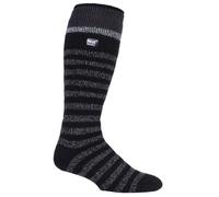 HEAT HOLDERS - Mens Thick Extra Long Striped 2.3 TOG Winter Thermal Knee High Ski Socks (6-11, Black Stripe)