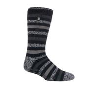 Heat Holders Mens Stripe Patterned Fleece Lined Thermal Slipper Socks - 6-11 UK - Black / Charcoal