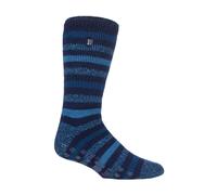 Heat Holders Mens Stripe Patterned Fleece Lined Thermal Slipper Socks - 6-11 UK - Navy / Denim