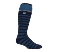 Heat Holders Mens Long Knee High Striped Ski Socks - Navy Nylon - Size 6-11 (UK Shoe)