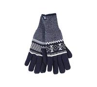 HEAT HOLDERS - Mens Striped Nordic Fairisle Zig Zag Knitted Fleece Lined Thermal Winter Warm Gloves (L/XL, Navy (Karlstad))