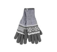 HEAT HOLDERS - Mens Striped Nordic Fairisle Zig Zag Knitted Fleece Lined Thermal Winter Warm Gloves (S/M, Grey (Karlstad))