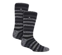 Heat Holders - Mens Striped Slipper Socks 2 Pack Fleece Non Slip Socks