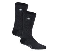 Heat Holders - Mens Striped Slipper Socks 2 Pack Fleece Non Slip Socks