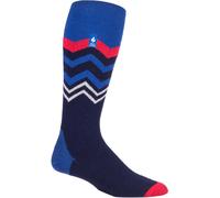 HEAT HOLDERS LITE - Mens Thermal Ultra Thin Funky Ski Socks - Knee High Length with Padded Heel & Toe (6-11 UK, Dark Blue Zig Zag)