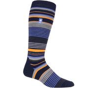 HEAT HOLDERS LITE - Mens Thermal Ultra Thin Funky Ski Socks - Knee High Length with Padded Heel & Toe (6-11 UK, Dark Blue Stripe)