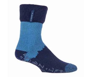 Heat Holders Mens Turnover Thermal Fleece Lined Bed Socks with Non Slip Grips - Navy Blue (Robin) - 6-11 UK