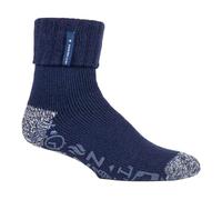 Heat Holders Mens Turnover Thermal Fleece Lined Bed Socks with Non Slip Grips - Navy Blue (Whittaker) - 6-11 UK