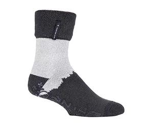 HEAT HOLDERS - Mens Turnover Warm Thermal Fleece Lined Bed Socks with Non Slip Rubber Grips (6-11 UK, Charcoal (Robin))