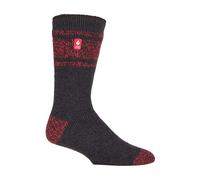 Heat Holders Mens Twist Patterned Thick Winter Warm Thermal Socks - 6-11 UK - Charcoal / Red (Athens)