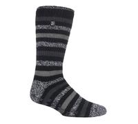 Heat Holders Mens Twist Stripe Patterned Fleece Lined Slipper Socks - Charcoal Cotton - Size 6-11
