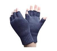 Heat Holders Mens Warm 3.2 TOG Fleece Lined Winter Thermal Fingerless Gloves in Khaki & Navy - One Size - Navy