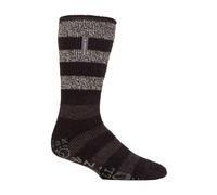 Heat Holders Men's Warm Fleece-Lined Non-Slip Lounge Bed Socks with Grippers - Black/Charcoal Stripe - 6-11 UK
