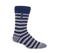 HEAT HOLDERS - Mens Warm Luxury Fluffy Fleece Lined Lounge Sleep Bed Socks (6-11 UK, Navy Stripe (Lumi))