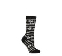 HEAT HOLDERS SOCKSHOP Ladies 1.6 TOG Lite Patterned and Striped Socks Pack of 1 (UK, Numeric, 4, 8, Regular, Regular, Fairisle Black/Charcoal)