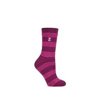 HEAT HOLDERS SOCKSHOP Ladies 1.6 TOG Lite Patterned and Striped Socks Pack of 1 (4-8, Bologna Chunky Stripe Fuchsia/Berry)