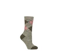 HEAT HOLDERS SOCKSHOP Ladies 1.6 TOG Lite Patterned and Striped Socks Pack of 1 (UK, Numeric, 4, 8, Regular, Regular, Cali Olive/Cream)