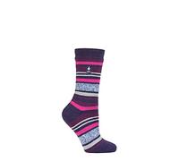 HEAT HOLDERS SOCKSHOP Ladies 1.6 TOG Lite Patterned and Striped Socks Pack of 1 (4-8, Antalya Multi Stripe Blue Ribbon)