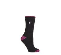 HEAT HOLDERS SOCKSHOP Ladies 1.6 TOG Lite Patterned and Striped Socks Pack of 1 (4-8, Tenerife Heel & Toe Black/Berry)