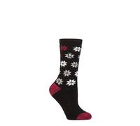 HEAT HOLDERS SOCKSHOP Ladies 1.6 TOG Lite Patterned and Striped Socks Pack of 1 St Moritz Snowflake Fairisle Black 4-8