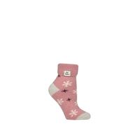 HEAT HOLDERS SOCKSHOP Ladies Socks - Turn Over Cuff Sleep Lite, Warm Chunky Thermal Bed Socks, Patterned, 1 Pair Pack Size 4-8 (UK, Numeric, 4, 8, Regular, Regular, Snowflake Rose Blush)