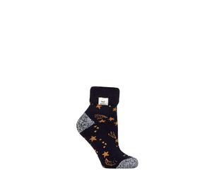 HEAT HOLDERS SOCKSHOP Ladies Socks - Turn Over Cuff Sleep Lite, Warm Chunky Thermal Bed Socks, Patterned, 1 Pair Pack Size 4-8 Navy/Gold Stars
