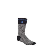 HEAT HOLDERS SOCKSHOP Mens 2.3 TOG Patterned and Plain Thermal Socks Pack of 1 Porto Rugged Block Stripe Black/Blue 6-11