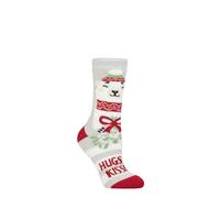 HEAT HOLDERS SOCKSHOP Women's Christmas Sock 1.6 TOG Lite Thermal, Warm, Cosy, Xmas Novelty Patterned Pack of 1 Size 4-8 Hugs & Kisses 4-8