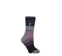 Heat Holders Ladies Winter Varied Stripe Patterned Thermal Socks for Winter - Navy / Dark Teal - 4-8 UK