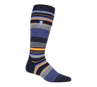 HEAT HOLDERS LITE - Mens Thermal Ultra Thin Funky Ski Socks - Knee High Length with Padded Heel & Toe (6-11 UK, Dark Blue Stripe)