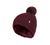 HEAT HOLDERS Ladies Thermal Cable Beanie Hat Winter Knitted Pom Pom Hat | Soft Ribbed Bobble Hat (One Size, Wine)