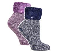 Heat Holders Womens 2 Pack Ladies Soft Lounge Socks with Grips - Multicolour - Size UK 4-8