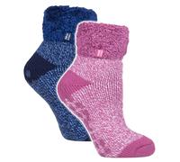 Heat Holders Womens 2 Pack Ladies Soft Lounge Socks with Grips - Multicolour - Size UK 4-8