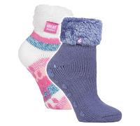 Heat Holders Womens 2 Pack Ladies Soft Lounge Socks with Grips - Multicolour Wood - Size UK 4-8