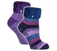 Heat Holders Womens 2 Pack Ladies Soft Lounge Socks with Grips - Multicolour Wood - Size UK 4-8