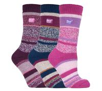 HEAT HOLDERS - 3 Pack Multipack Ladies Insulated Thermal Socks for Winter (4-8, Block Stripe)