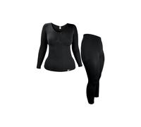 Cozy Thermal Underwear Set: Long Sleeve Top & Long Leggings Heat Holders Black S/M