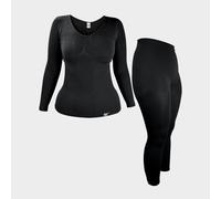 Cozy Thermal Underwear Set: Long Sleeve Top & Long Leggings Heat Holders Black S/M