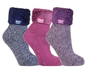 HEAT HOLDERS Womens Fluffy Bed Socks with Grips 3 Pair Multipack | Ladies Warm Fleece Lined Non Slip Socks | Winter Gifts for Her (UK 4-7, Pack 2, numeric_4)