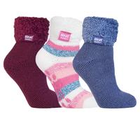 Heat Holders Ladies 3 Pair Multipack Fluffy Fleece Slipper Bed Socks with Non Slip Grips - 4-7 UK - Pack 1