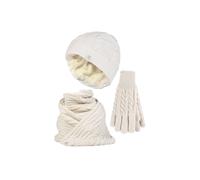 Heat Holders Ladies Knitted Thermal Hat Scarf & Gloves Set for Cold Weather - Cream - S-M