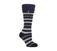 Heat Holders Womens Ladies Multicoloured Striped Patterned Long Wellington Boot Thermal Socks - Blue/Navy - Size UK 4-8